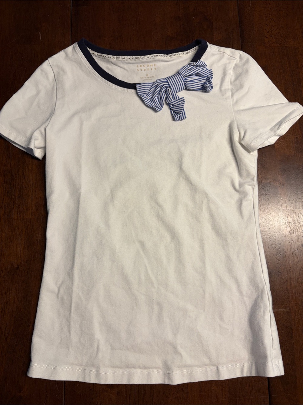 kate spade White Short Sleeve Tee with Navy Trim & Bow